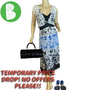 LANE BRYANT WHITE, BLACK AND BLUE CHIFFON LAYER SLEEVELESS MIDI DRESS (26)